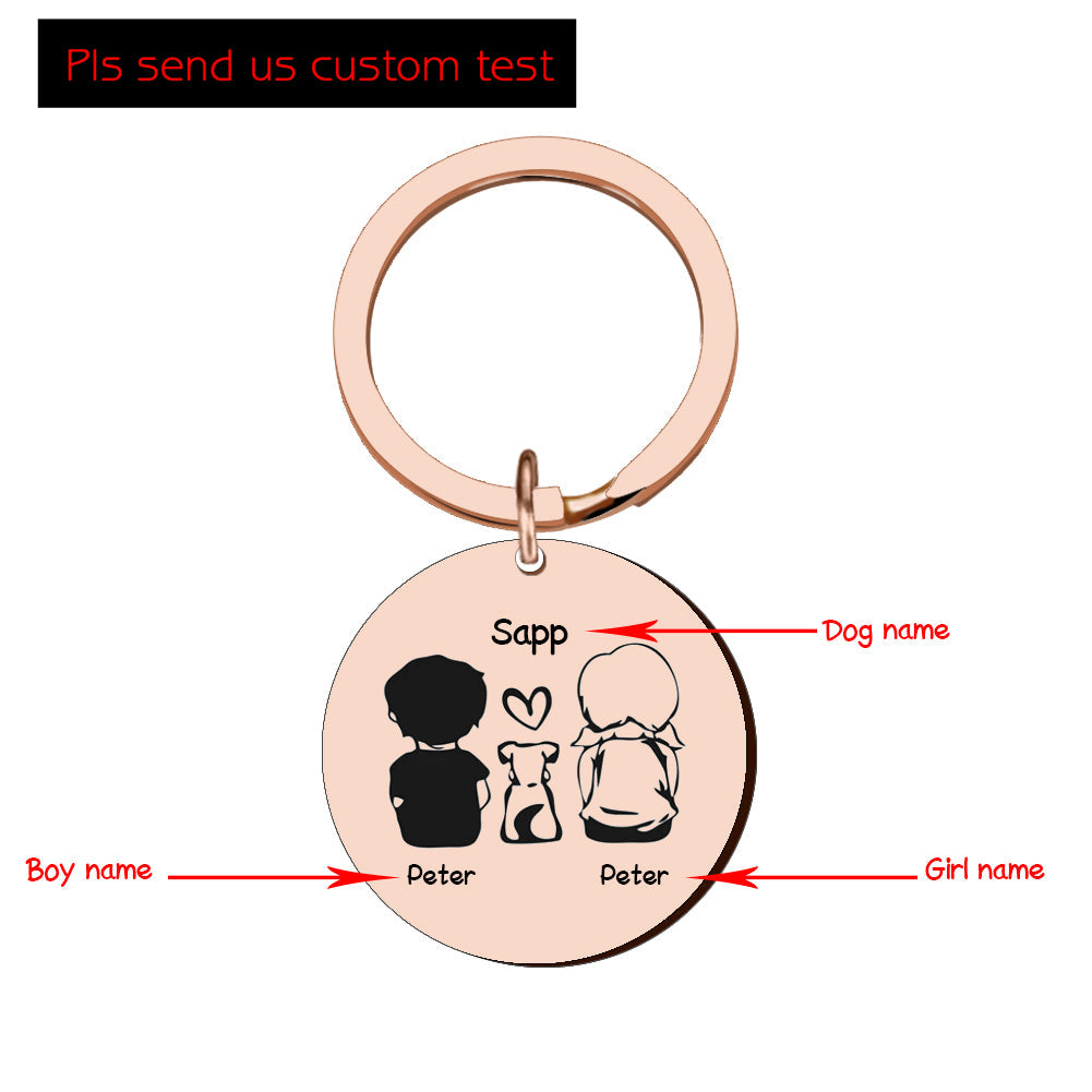 KFX-5386557 Personalized Round Stainless Steel Pet Name Keychain in Gold, Silver, and Rose Gold