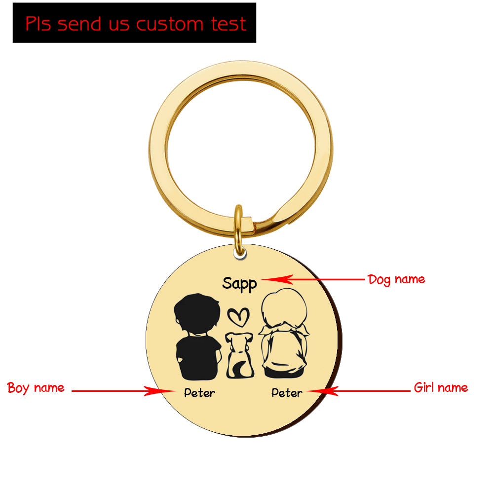 KFX-5386557 Personalized Round Stainless Steel Pet Name Keychain in Gold, Silver, and Rose Gold