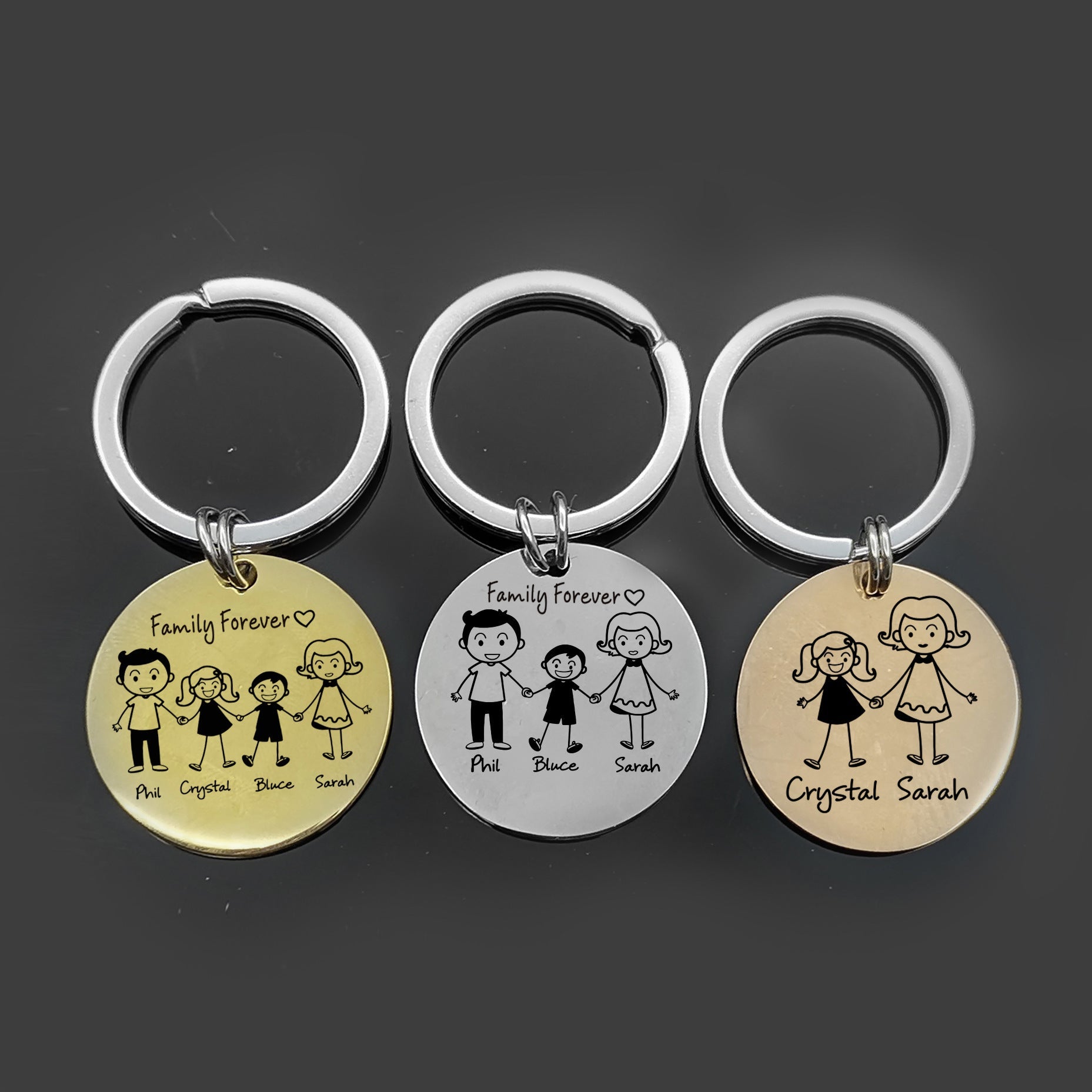 KFX-5386557 Personalized Round Stainless Steel Pet Name Keychain in Gold, Silver, and Rose Gold