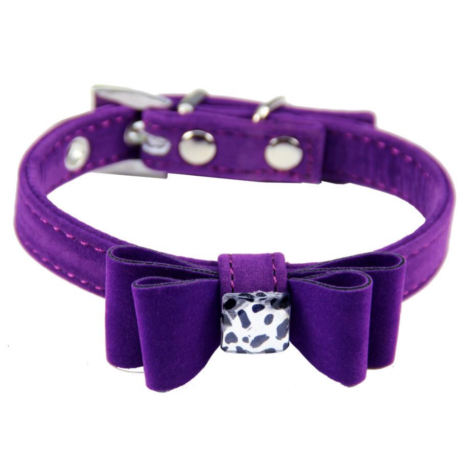 KFX-5386685 Stylish Velvet Flocking Dog Collar with Bow and Alloy Buckle, Multiple Sizes Available