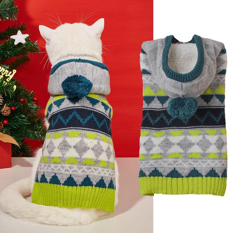 KFX-5388477 Classic Diamond Pattern Pet Sweater in Green, Blue, and Pink – Stylish Acrylic Clothing for All Sizes