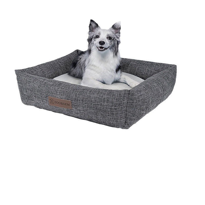KFX-5390525 Warm Linen Square Pet Bed for Autumn and Winter - Gray, Brown, Plaid Designs in Various Sizes