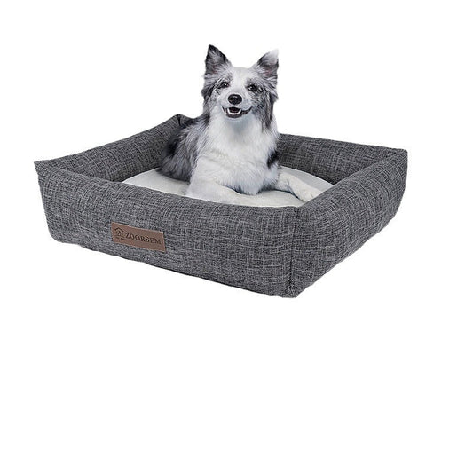 KFX-5390525 Warm Linen Square Pet Bed for Autumn and Winter - Gray, Brown, Plaid Designs in Various Sizes