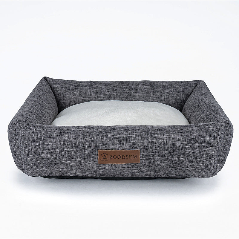 KFX-5390525 Warm Linen Square Pet Bed for Autumn and Winter - Gray, Brown, Plaid Designs in Various Sizes