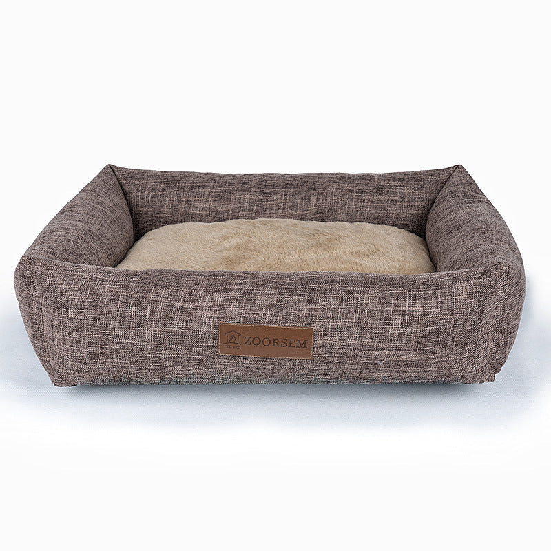 KFX-5390525 Warm Linen Square Pet Bed for Autumn and Winter - Gray, Brown, Plaid Designs in Various Sizes