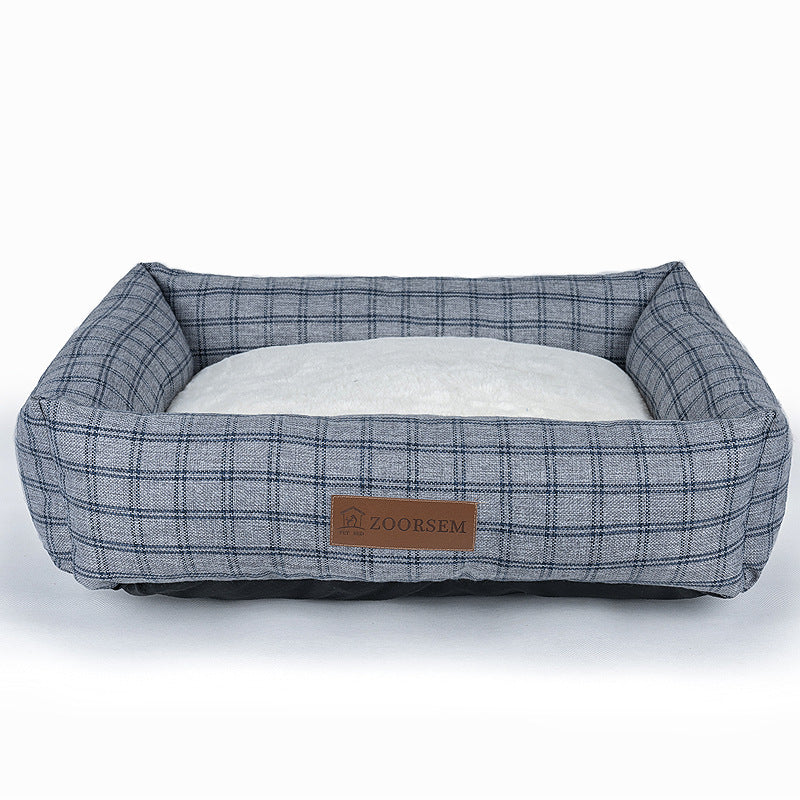 KFX-5390525 Warm Linen Square Pet Bed for Autumn and Winter - Gray, Brown, Plaid Designs in Various Sizes
