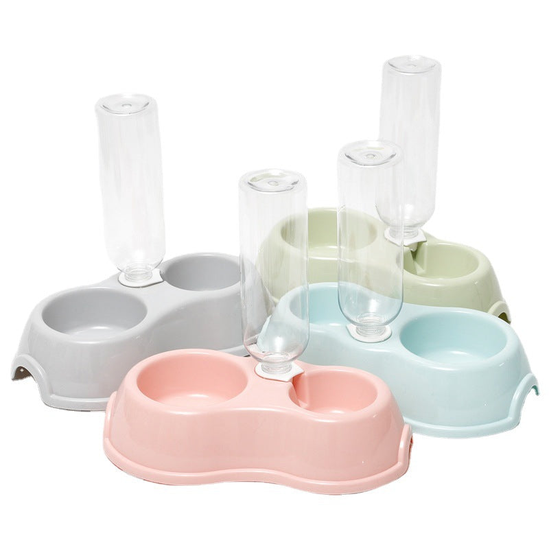 KFX-5390653 Double Bowl Plastic Pet Drinking Bottle with Companion Bowl - 500ml, Four Colors Available