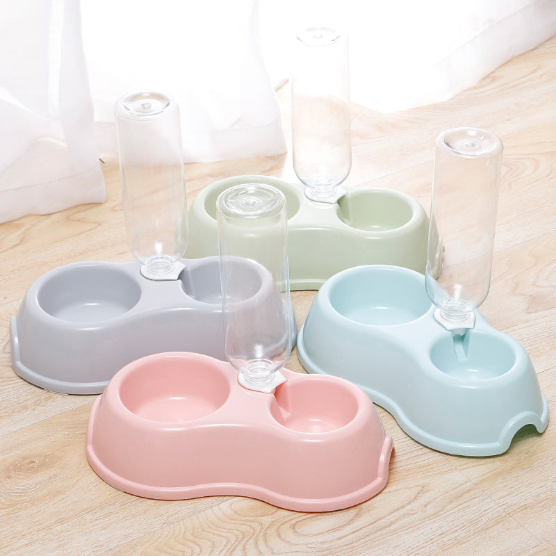 KFX-5390653 Double Bowl Plastic Pet Drinking Bottle with Companion Bowl - 500ml, Four Colors Available