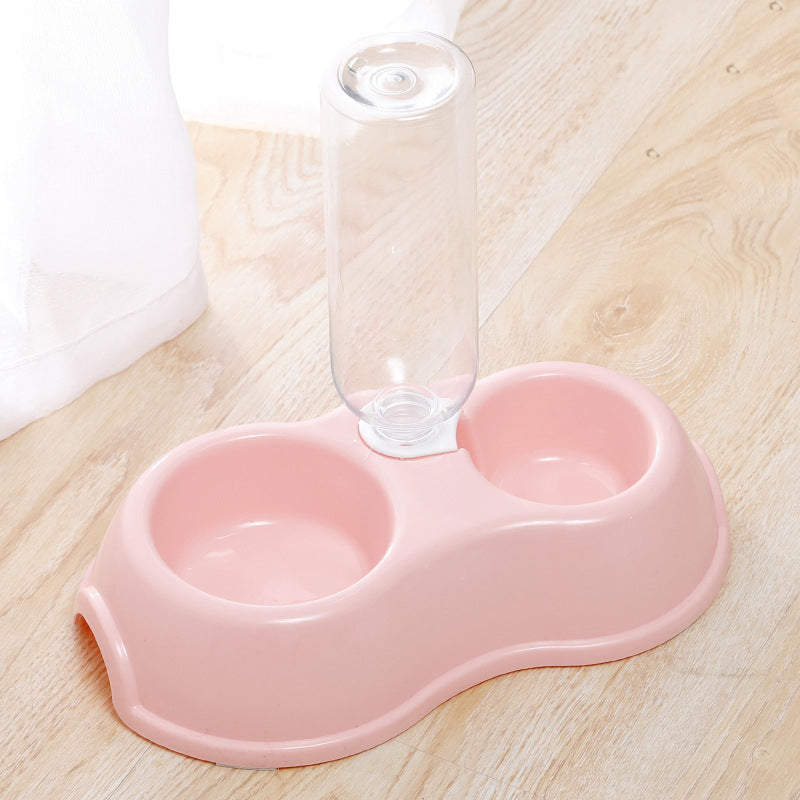 KFX-5390653 Double Bowl Plastic Pet Drinking Bottle with Companion Bowl - 500ml, Four Colors Available