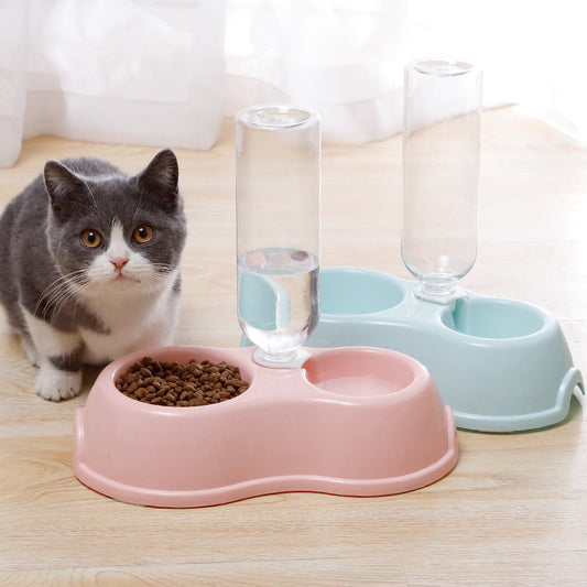 KFX-5390653 Double Bowl Plastic Pet Drinking Bottle with Companion Bowl - 500ml, Four Colors Available
