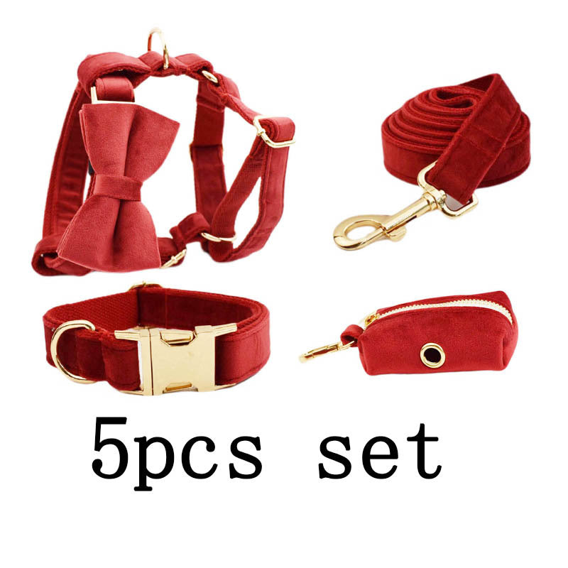 KFX-5391933 Five-Piece Dog Collar and Leash Set with Bow Tie and Poop Bag