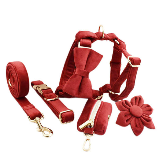 KFX-5391933 Five-Piece Dog Collar and Leash Set with Bow Tie and Poop Bag