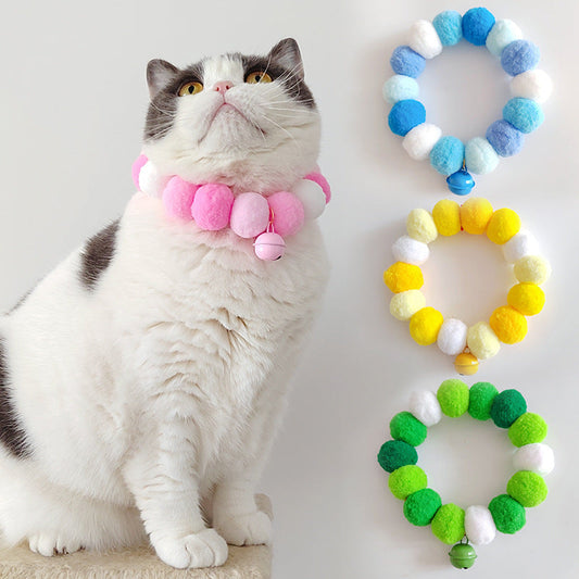 KFX-5392445 Gradient Color Pet Fur Ball Collar with Bell for Cats - Various Sizes Available