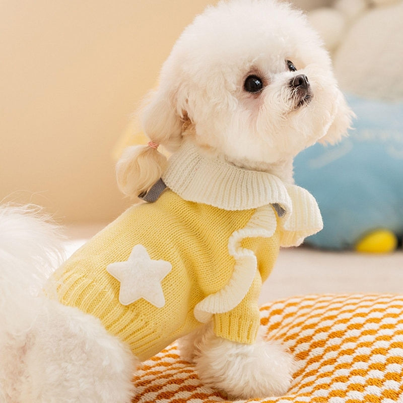 KFX-5395005 Warm Knitted Dog Sweater with Turtleneck and Star Pattern for Small Breeds and Puppies