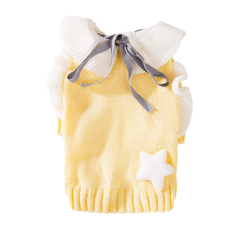 KFX-5395005 Warm Knitted Dog Sweater with Turtleneck and Star Pattern for Small Breeds and Puppies