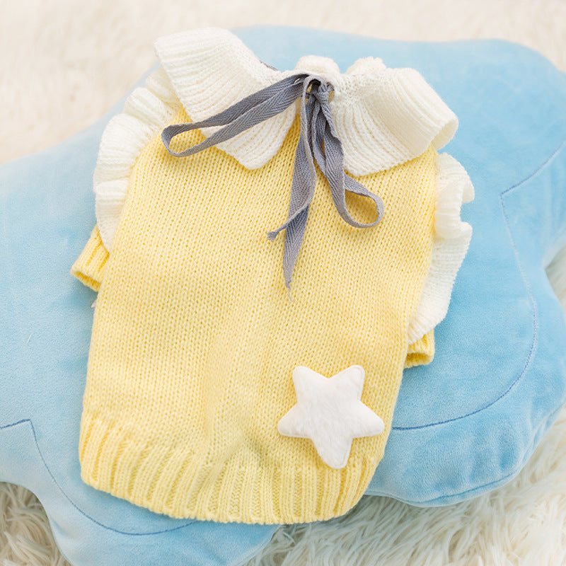 KFX-5395005 Warm Knitted Dog Sweater with Turtleneck and Star Pattern for Small Breeds and Puppies