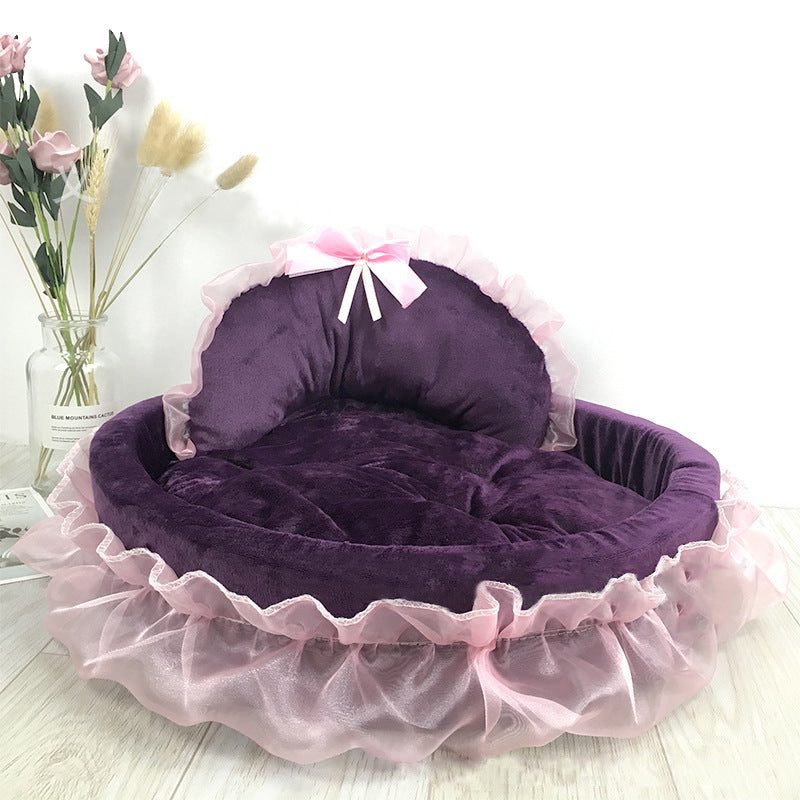 KFX-5396285 Princess Pet Bed – Cozy Nest for Cats and Dogs in Pink, Purple, Gray, and Green, Sizes S and L