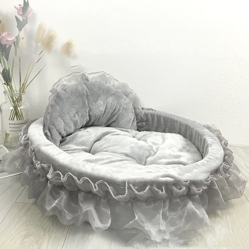 KFX-5396285 Princess Pet Bed – Cozy Nest for Cats and Dogs in Pink, Purple, Gray, and Green, Sizes S and L
