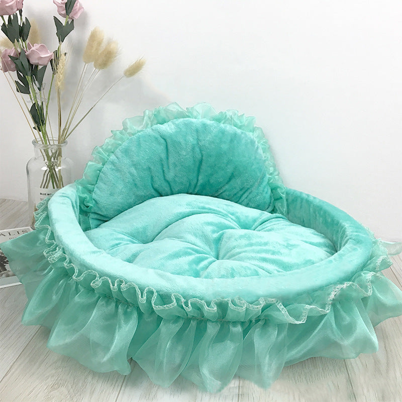 KFX-5396285 Princess Pet Bed – Cozy Nest for Cats and Dogs in Pink, Purple, Gray, and Green, Sizes S and L