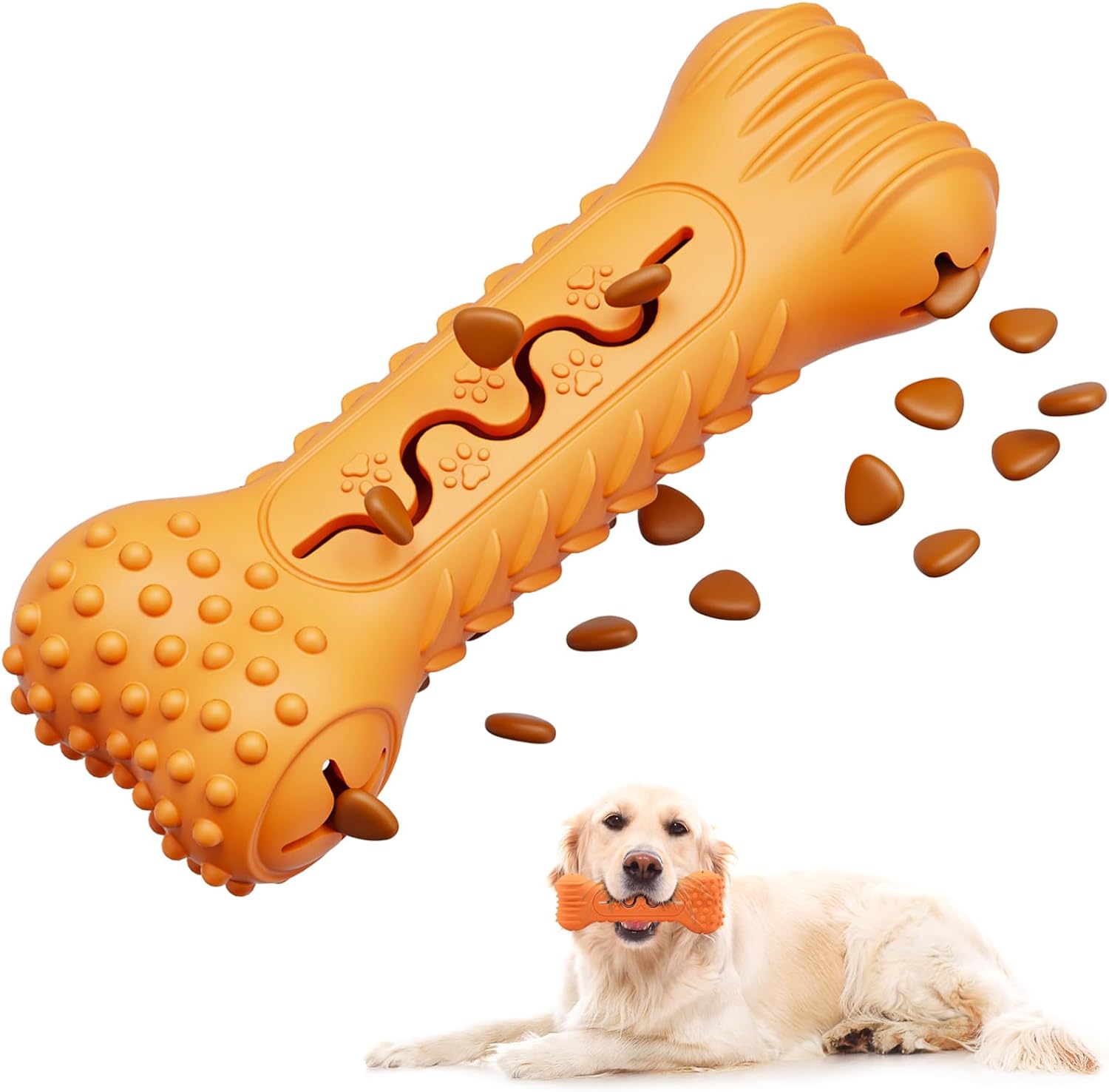 KFX-5397693 Durable Bone-Shaped Chew Toy for Aggressive Chewers – Natural Rubber Dog Dental Care & Puzzle Treat Dispenser