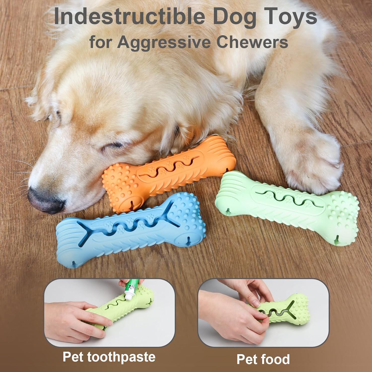KFX-5397693 Durable Bone-Shaped Chew Toy for Aggressive Chewers – Natural Rubber Dog Dental Care & Puzzle Treat Dispenser