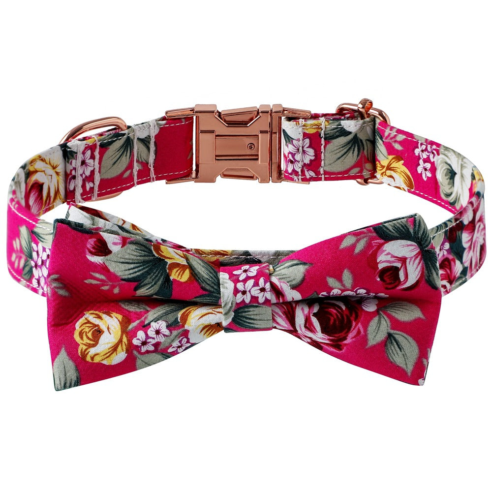 KFX-5398205 Cotton Flower Pattern Dog Collar with Adjustable Sizes in Pink and Blue Styles