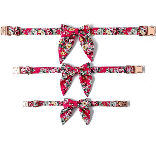 KFX-5398205 Cotton Flower Pattern Dog Collar with Adjustable Sizes in Pink and Blue Styles