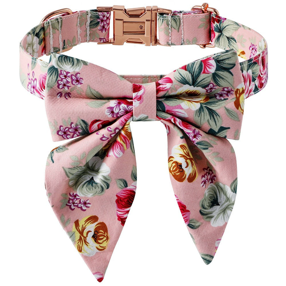 KFX-5398205 Cotton Flower Pattern Dog Collar with Adjustable Sizes in Pink and Blue Styles