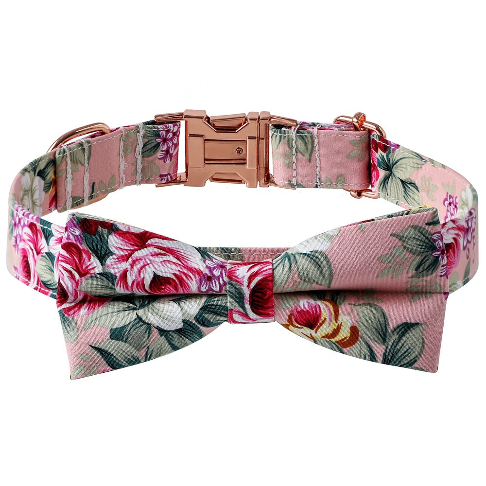 KFX-5398205 Cotton Flower Pattern Dog Collar with Adjustable Sizes in Pink and Blue Styles