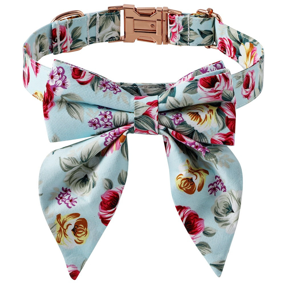 KFX-5398205 Cotton Flower Pattern Dog Collar with Adjustable Sizes in Pink and Blue Styles