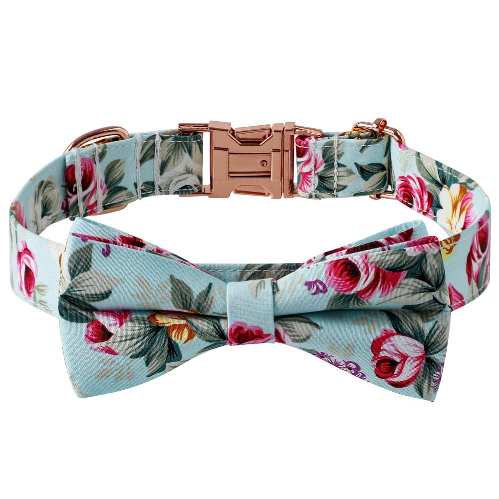 KFX-5398205 Cotton Flower Pattern Dog Collar with Adjustable Sizes in Pink and Blue Styles