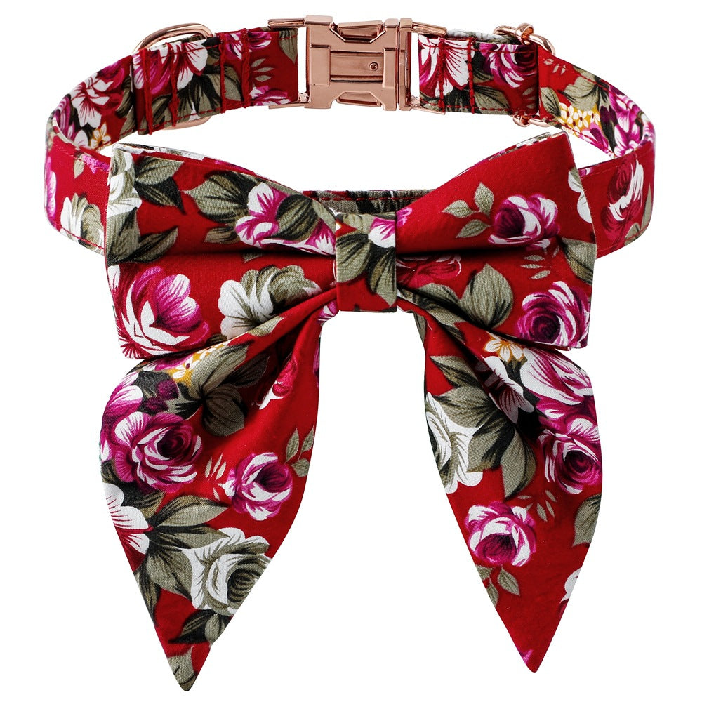 KFX-5398205 Cotton Flower Pattern Dog Collar with Adjustable Sizes in Pink and Blue Styles