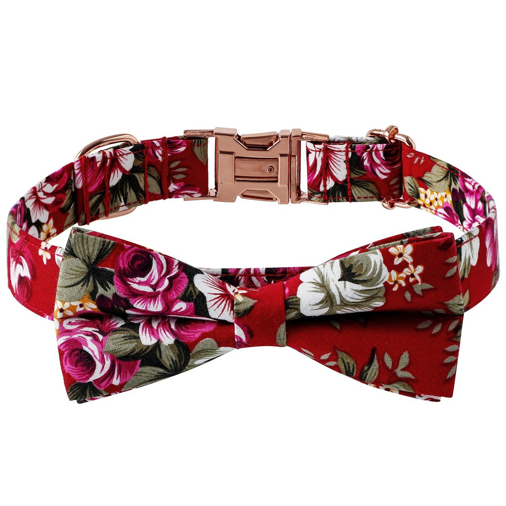 KFX-5398205 Cotton Flower Pattern Dog Collar with Adjustable Sizes in Pink and Blue Styles
