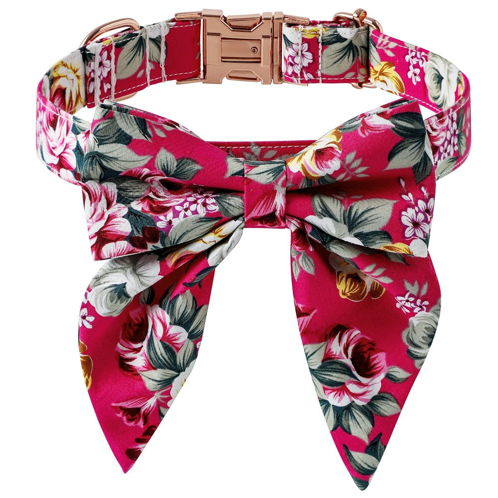 KFX-5398205 Cotton Flower Pattern Dog Collar with Adjustable Sizes in Pink and Blue Styles
