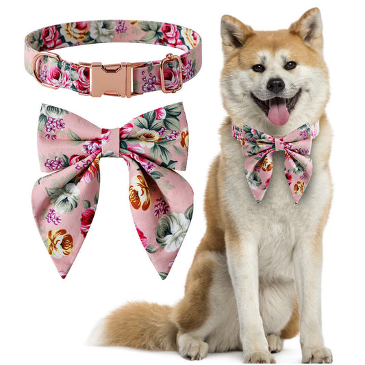 KFX-5398205 Cotton Flower Pattern Dog Collar with Adjustable Sizes in Pink and Blue Styles