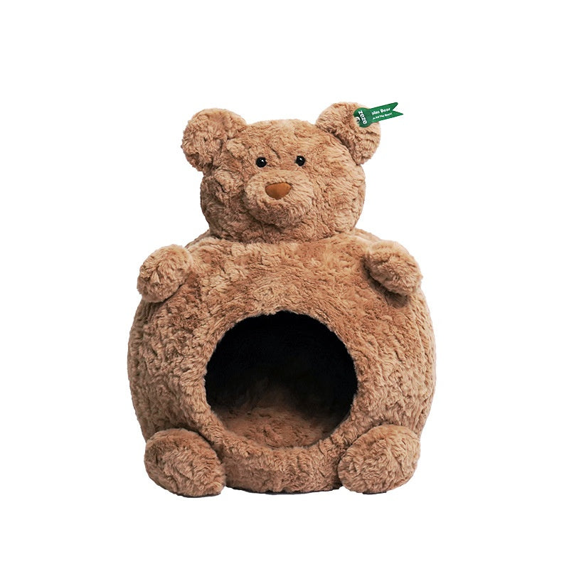 KFX-5400253 Cozy Brown Bear Cat Bed – Fully Enclosed, Removable & Washable Pet Nest for All Seasons