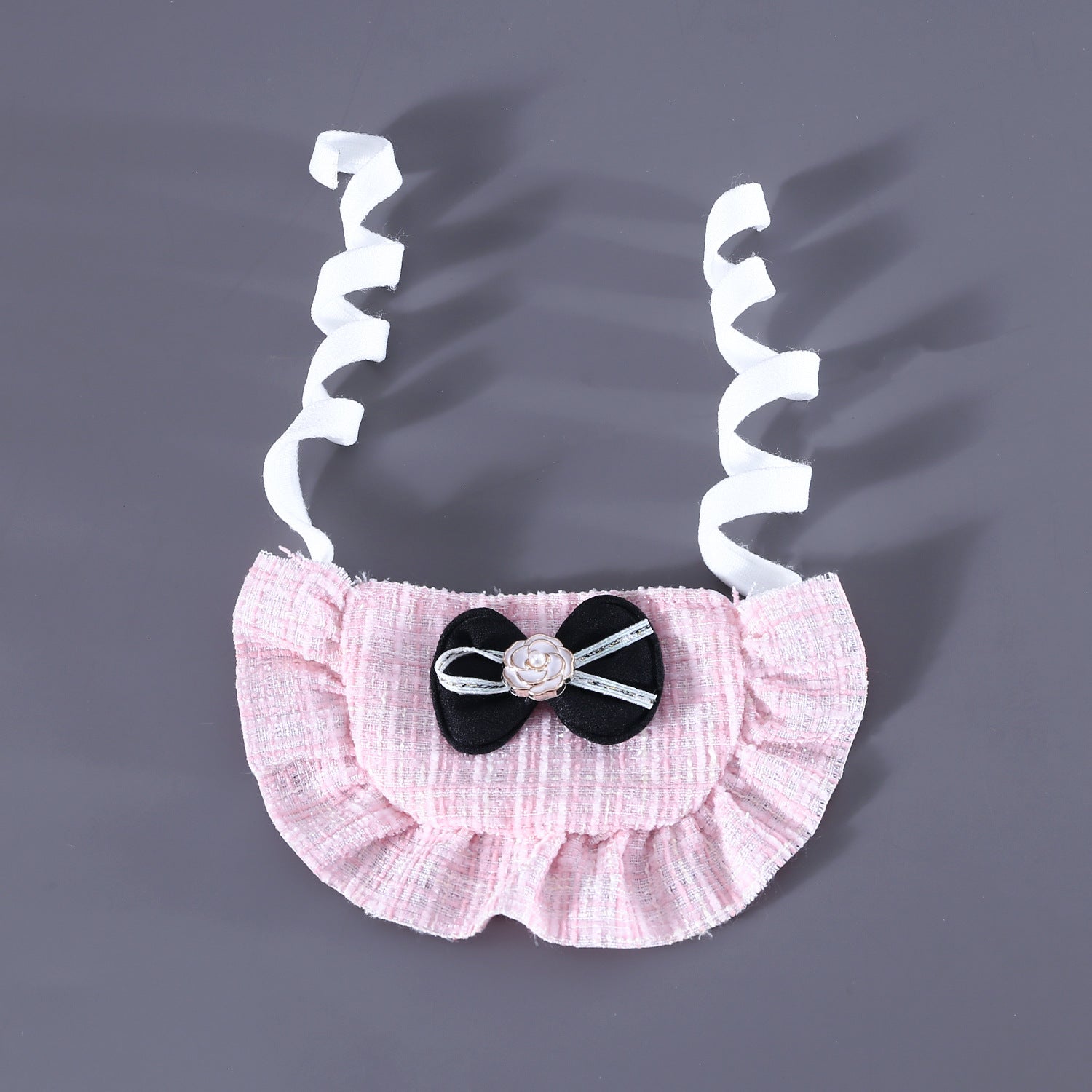 KFX-5401021 Monochrome Flower Beret and Bow Bib Set - Hand-Painted Cotton Polyester for All Seasons