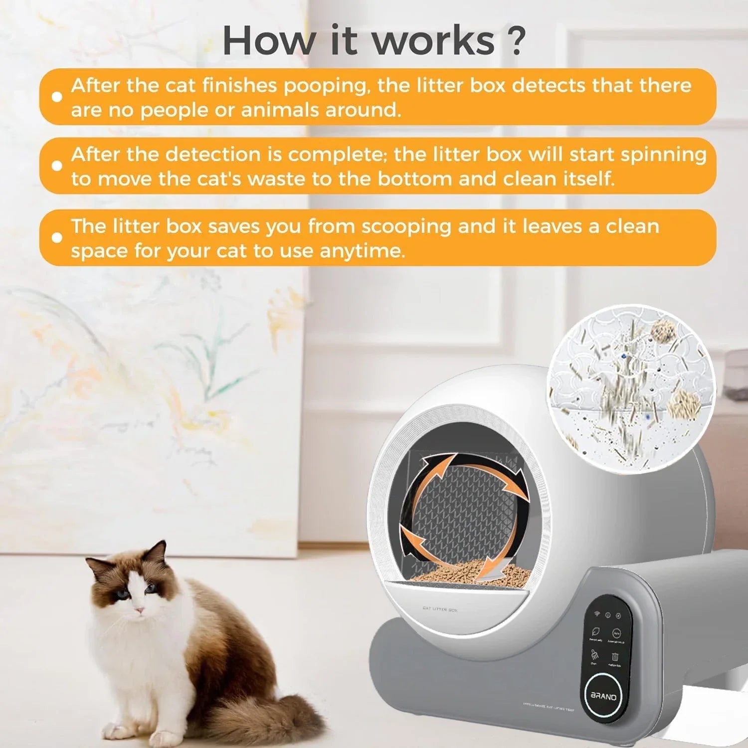 KFX-540179 Automated Self-Cleaning Cat Litter Box with Odor Control and Remote App Access, 70L Capacity
