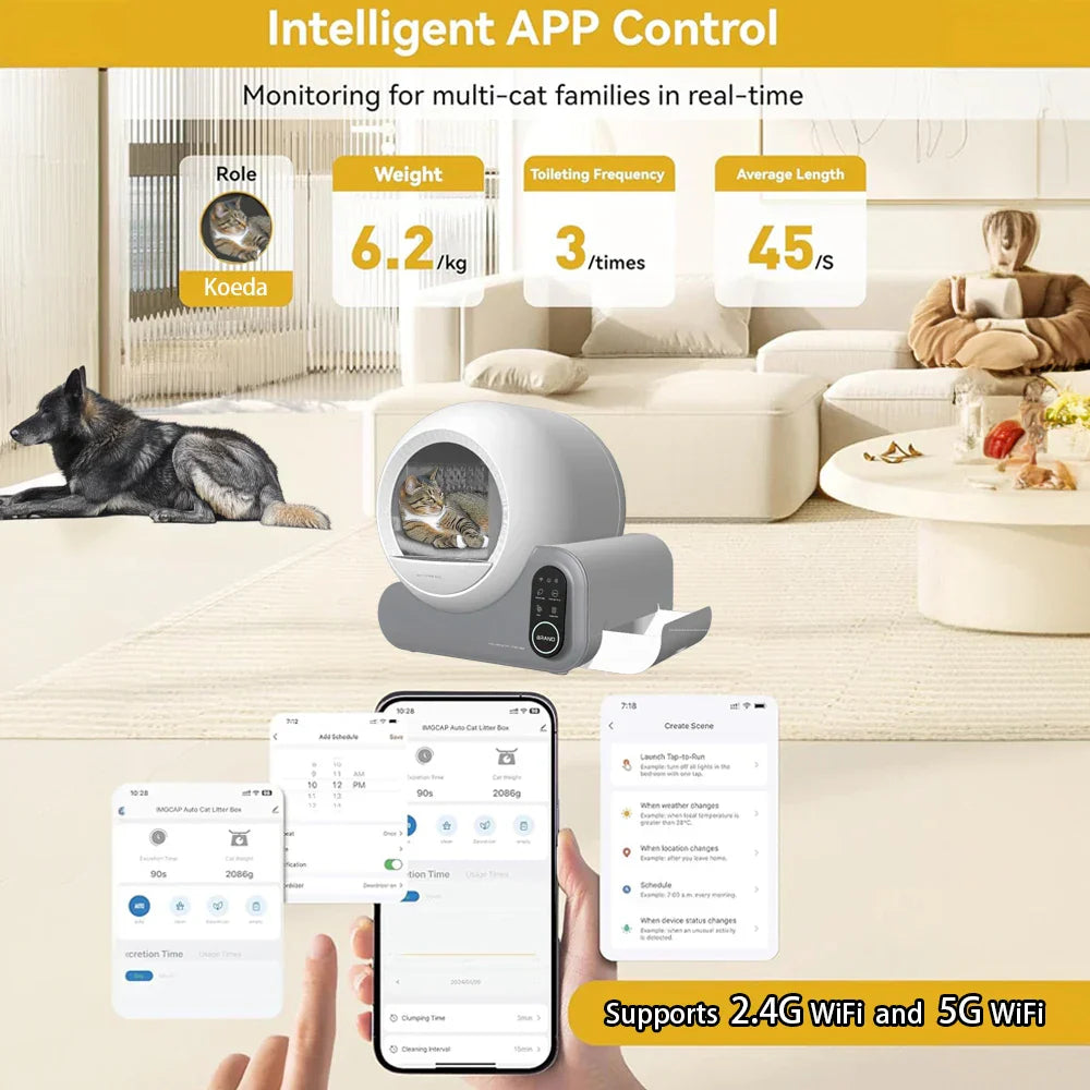 KFX-540179 Automated Self-Cleaning Cat Litter Box with Odor Control and Remote App Access, 70L Capacity