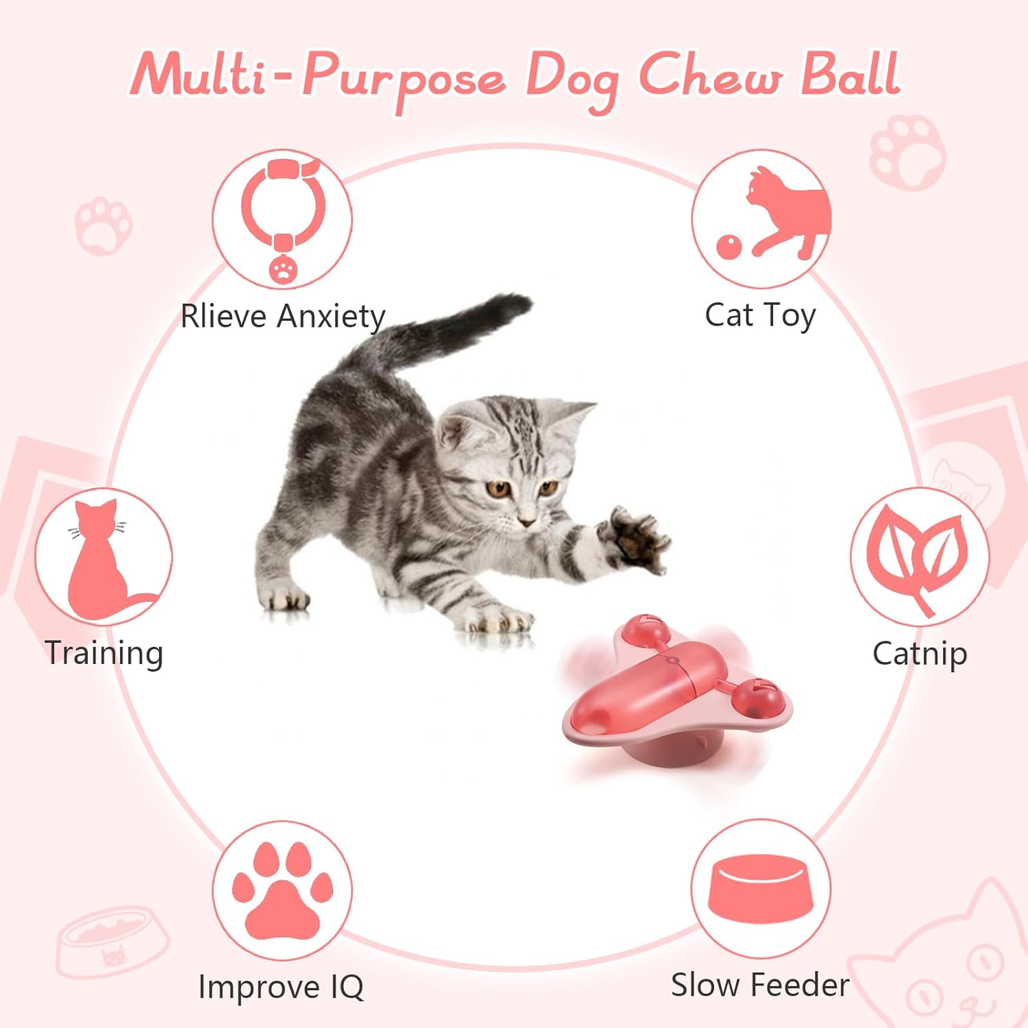 KFX-5403453 Interactive Pet Puzzle Toy with Snack Dispenser, Catnip & Bell for Cats and Small Dogs