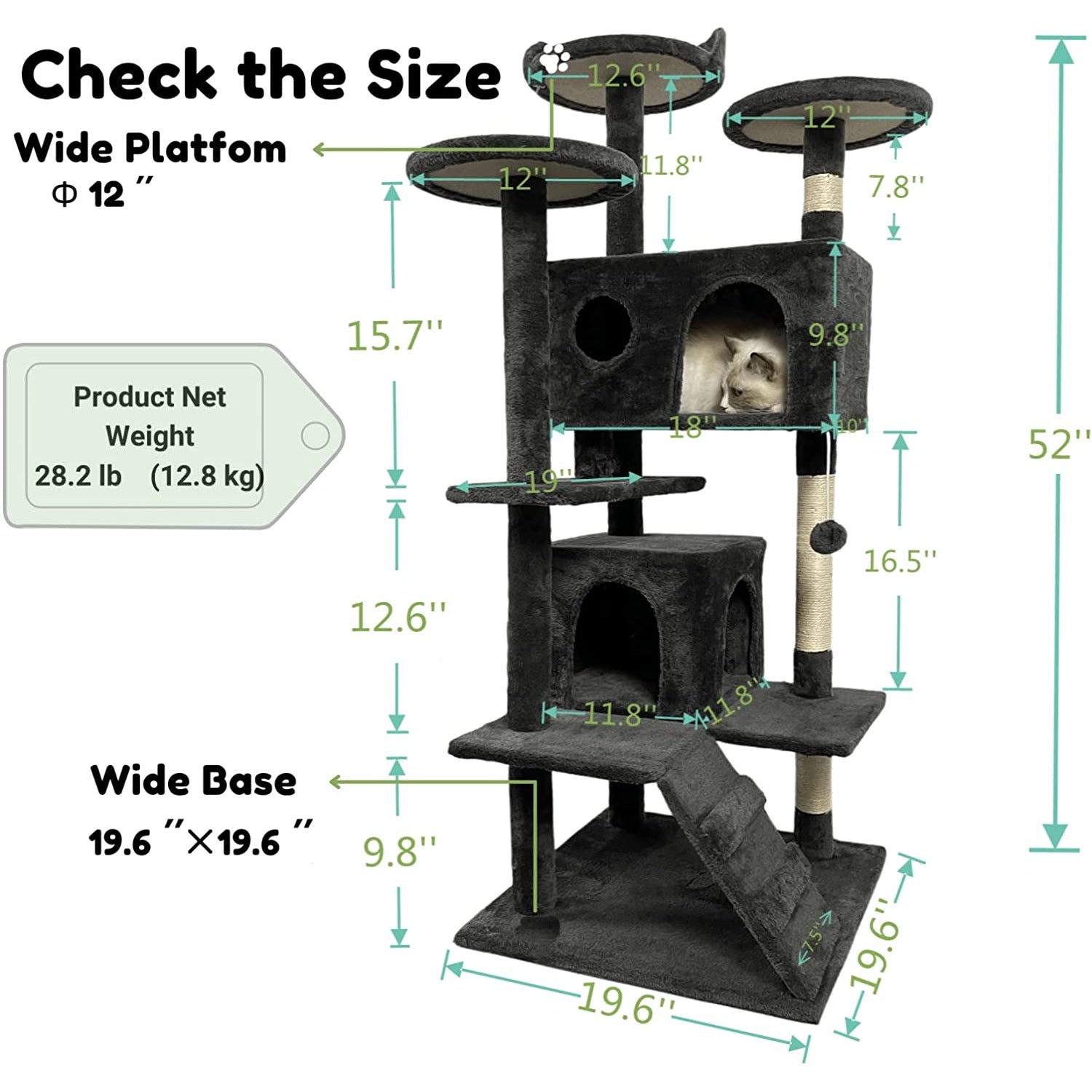 KFX-5403581 Stylish Cat Climbing Frame with Scratching Board and Plush Napping Area, Dark Grey and Beige