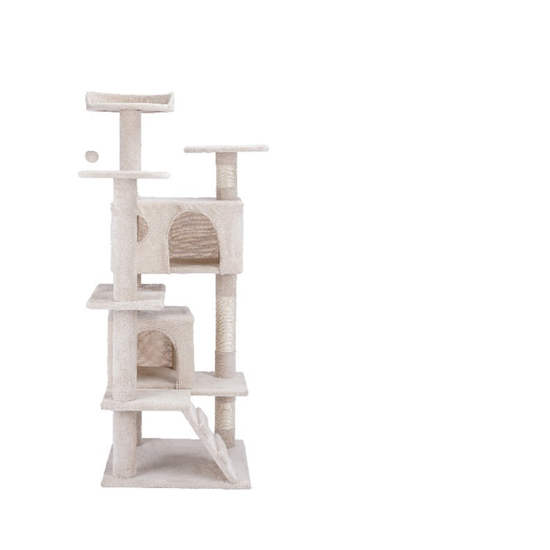 KFX-5403581 Stylish Cat Climbing Frame with Scratching Board and Plush Napping Area, Dark Grey and Beige