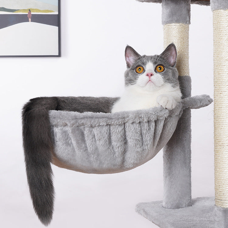 KFX-5403581 Stylish Cat Climbing Frame with Scratching Board and Plush Napping Area, Dark Grey and Beige