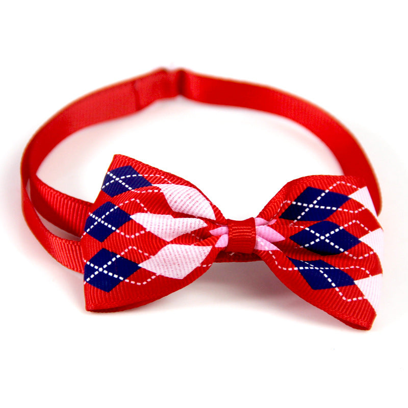 KFX-5404221 Plaid Pet Scarf with Bow Tie for Cats and Dogs - Stylish Polyester Fiber Accessory
