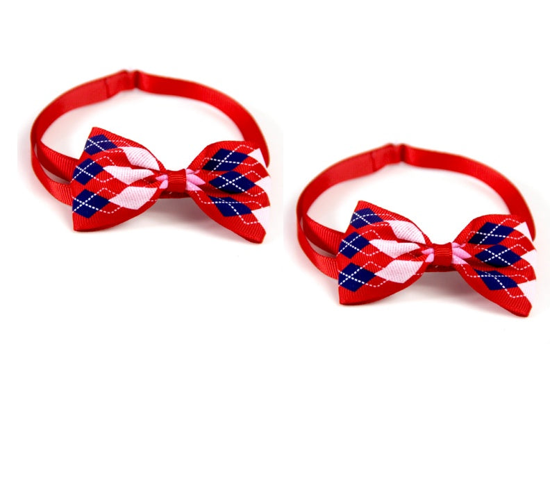 KFX-5404221 Plaid Pet Scarf with Bow Tie for Cats and Dogs - Stylish Polyester Fiber Accessory