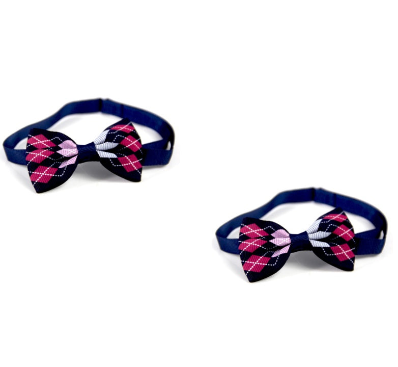 KFX-5404221 Plaid Pet Scarf with Bow Tie for Cats and Dogs - Stylish Polyester Fiber Accessory
