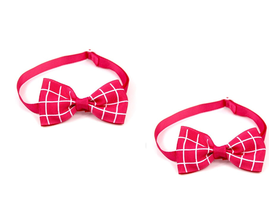 KFX-5404221 Plaid Pet Scarf with Bow Tie for Cats and Dogs - Stylish Polyester Fiber Accessory