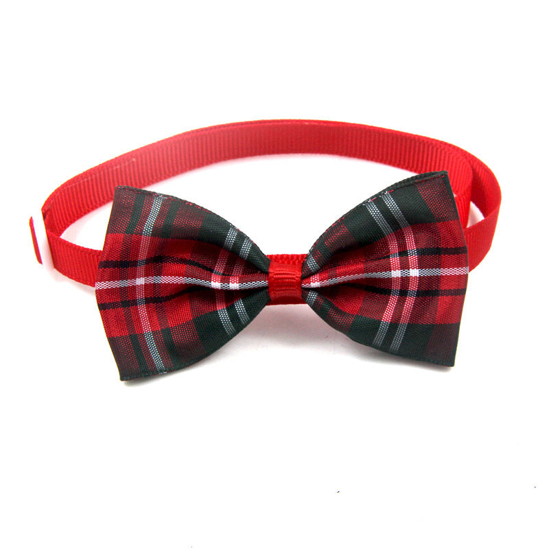 KFX-5404221 Plaid Pet Scarf with Bow Tie for Cats and Dogs - Stylish Polyester Fiber Accessory