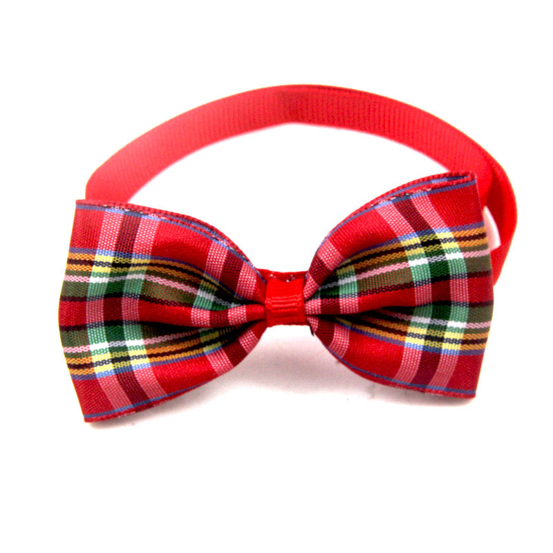 KFX-5404221 Plaid Pet Scarf with Bow Tie for Cats and Dogs - Stylish Polyester Fiber Accessory