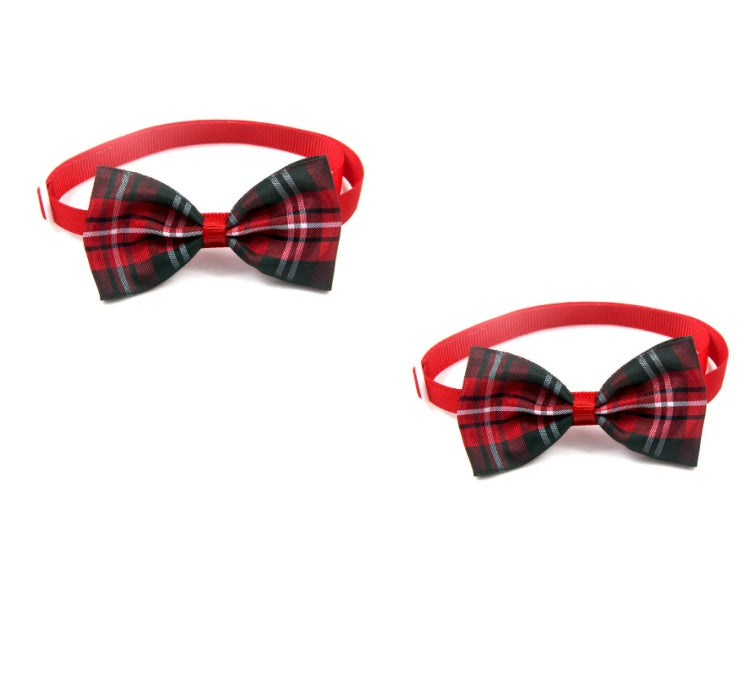 KFX-5404221 Plaid Pet Scarf with Bow Tie for Cats and Dogs - Stylish Polyester Fiber Accessory